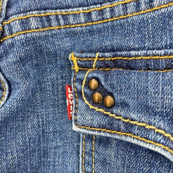 Levi 515 Jeans Womens 16 Medium Blue Denim Boot Cut Distressed 5 Pocket Stretch - Picture 10 of 16